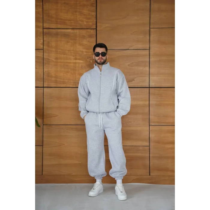 Gri Basic Biyeli Oversize Eşofman Takımı