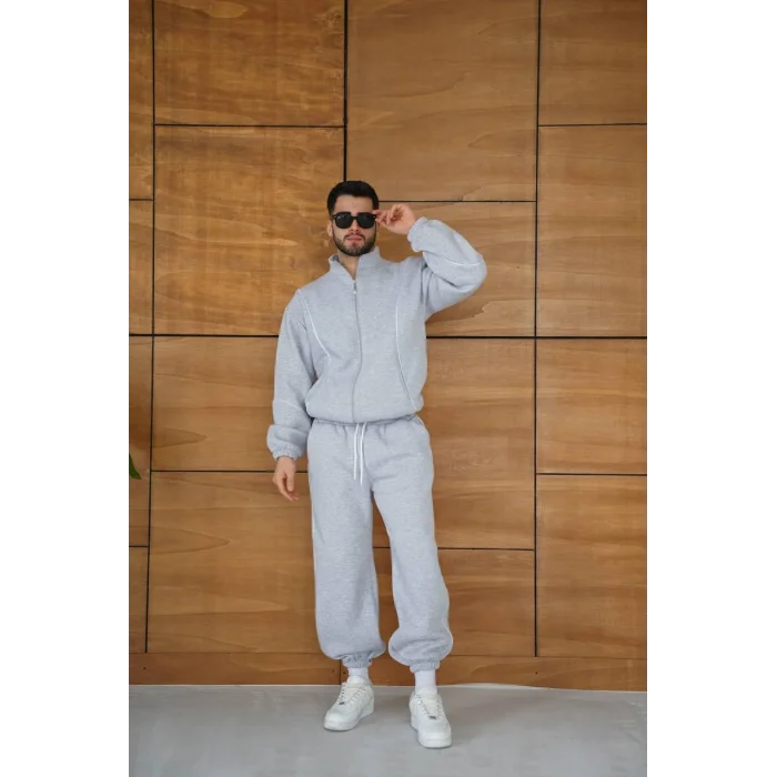 Gri Basic Biyeli Oversize Eşofman Takımı
