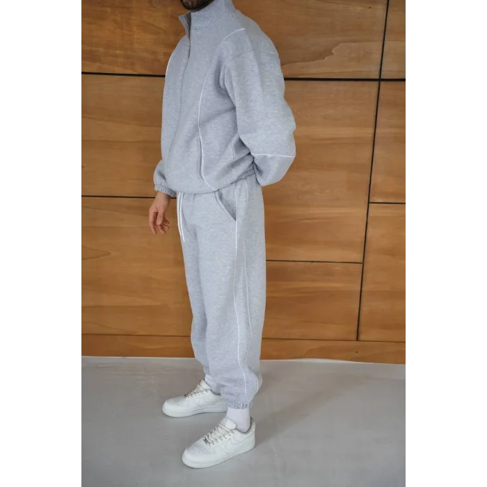 Gri Basic Biyeli Oversize Eşofman Takımı