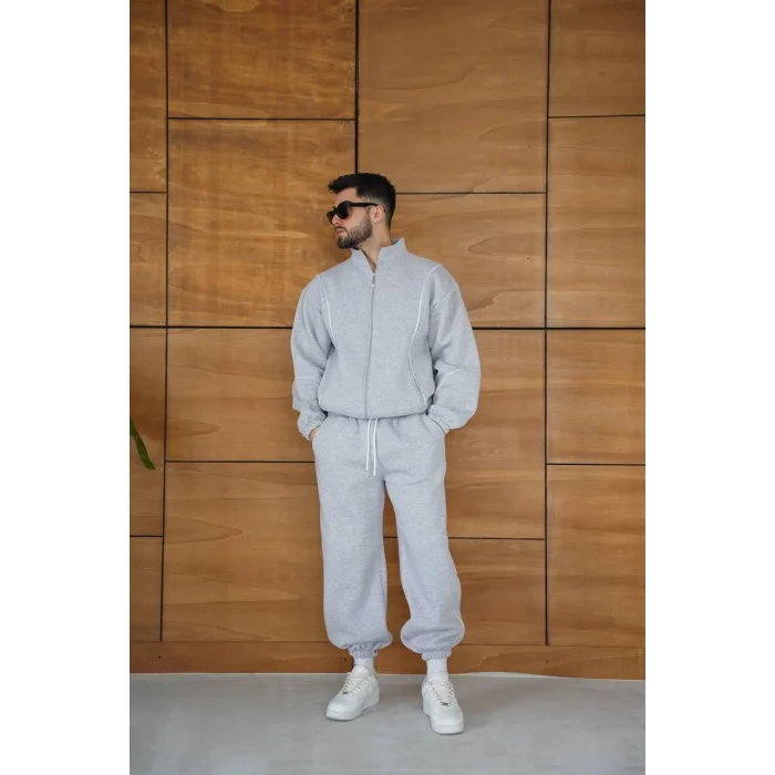 Gri Basic Biyeli Oversize Eşofman Takımı