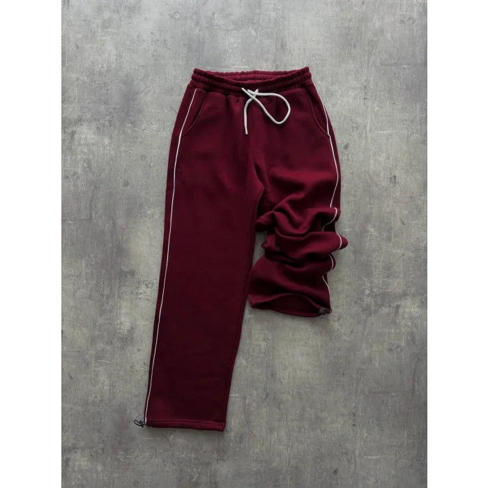 Bordo Basic Biyeli Unisex Oversize Eşofman