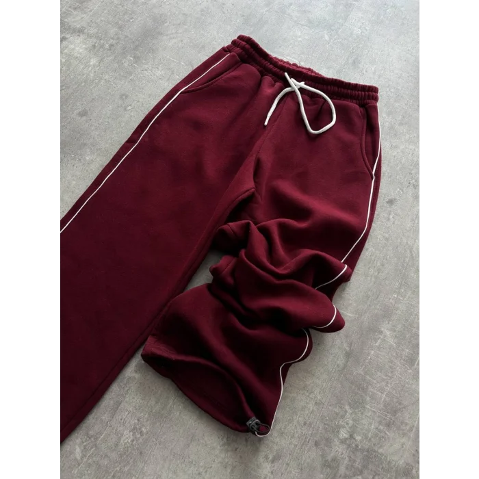 Bordo Basic Biyeli Unisex Oversize Eşofman