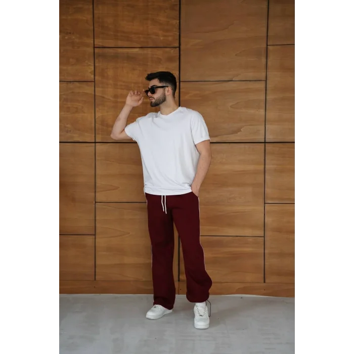 Bordo Basic Biyeli Unisex Oversize Eşofman