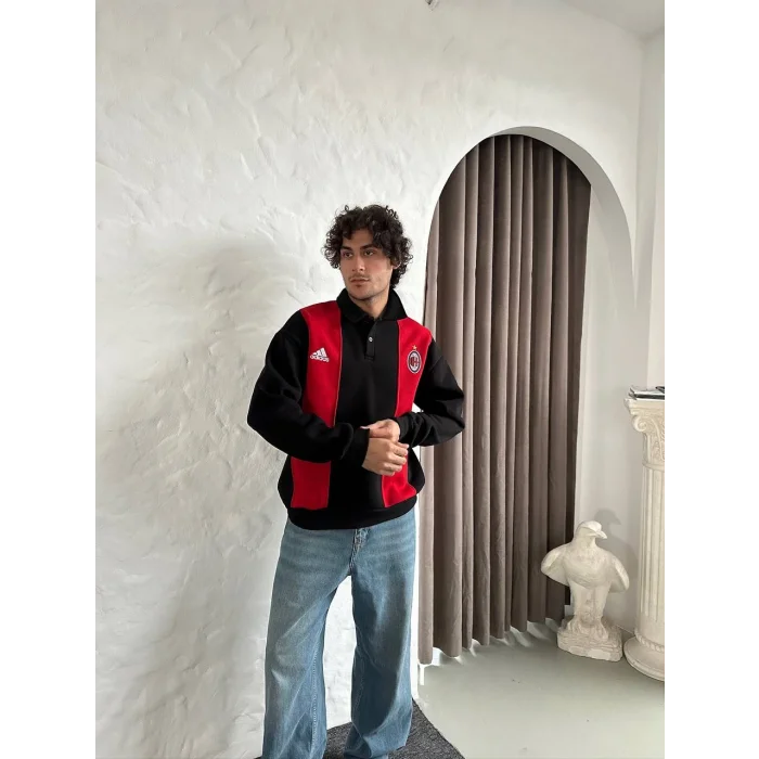 Siyah FCB Polo Yaka Unisex Oversize Sweat