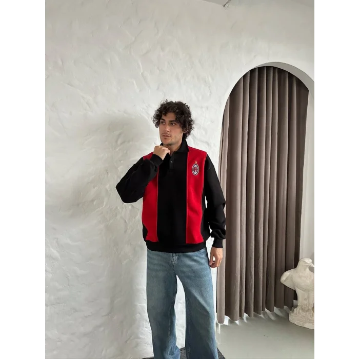 Siyah FCB Polo Yaka Unisex Oversize Sweat