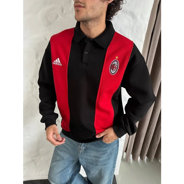 Siyah FCB Polo Yaka Unisex Oversize Sweat