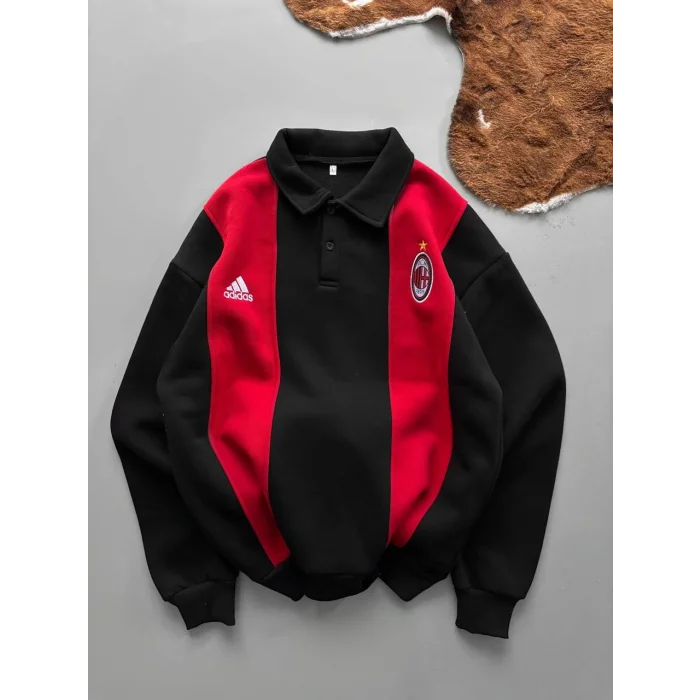 Siyah FCB Polo Yaka Unisex Oversize Sweat