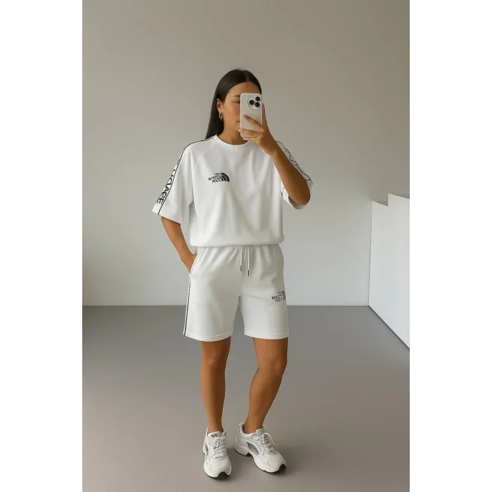 Beyaz NF Oversize Unisex Şortlu Takım