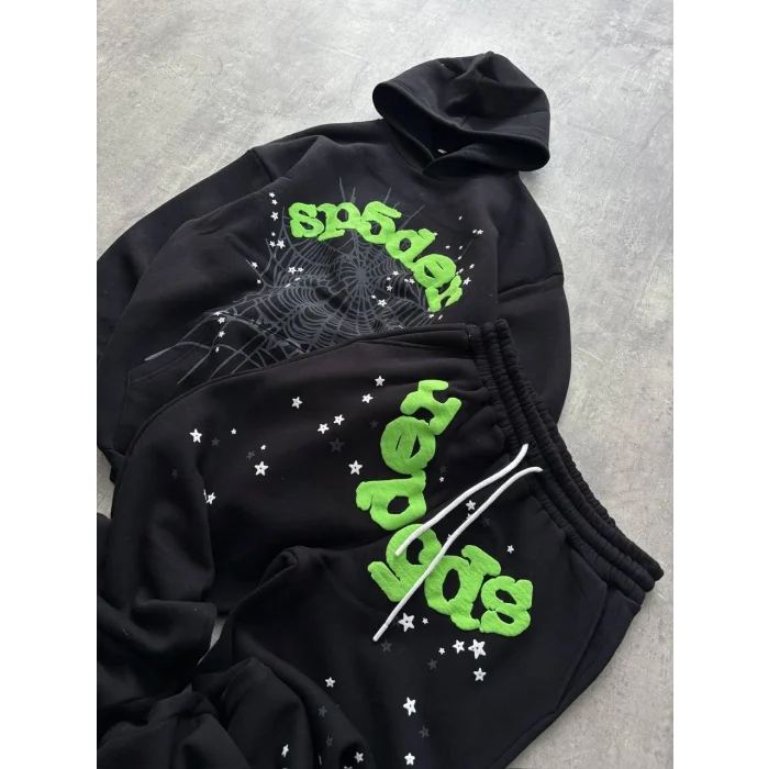 Siyah SP5DER Kapşonlu Unisex Oversize Eşofman Takımı