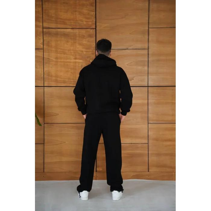 Siyah SP5DER Kapşonlu Unisex Oversize Eşofman Takımı