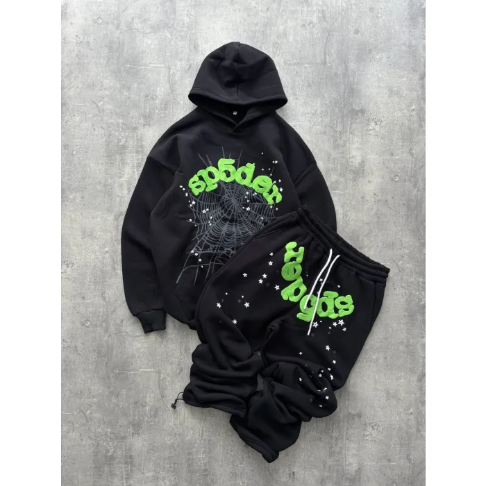 Siyah SP5DER Kapşonlu Unisex Oversize Eşofman Takımı