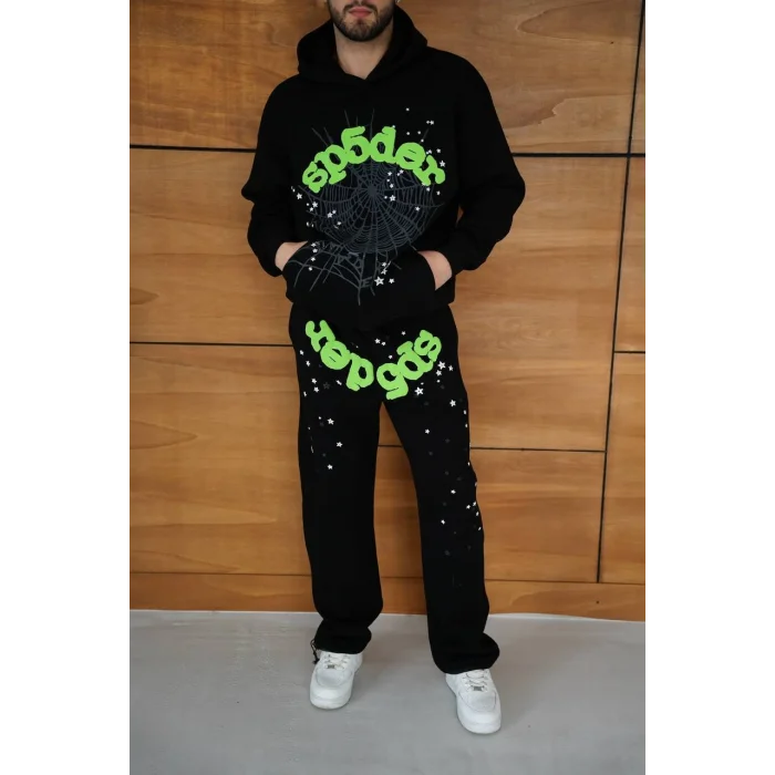 Siyah SP5DER Kapşonlu Unisex Oversize Eşofman Takımı