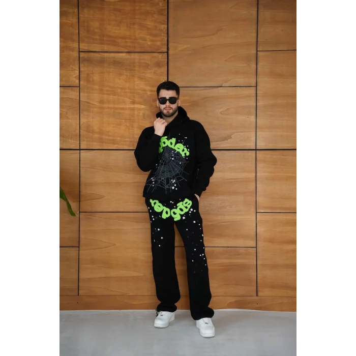Siyah SP5DER Kapşonlu Unisex Oversize Eşofman Takımı