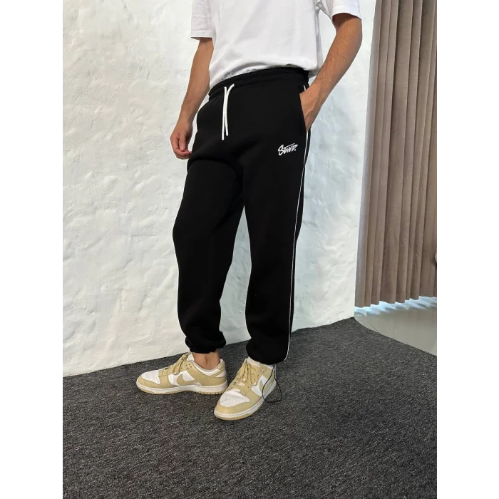 Siyah STWD Biyeli Unisex Oversize Eşofman