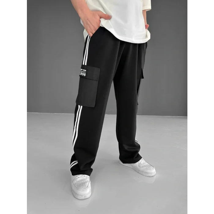 Siyah 1998 Kargo Cep Paraşüt Eşofman