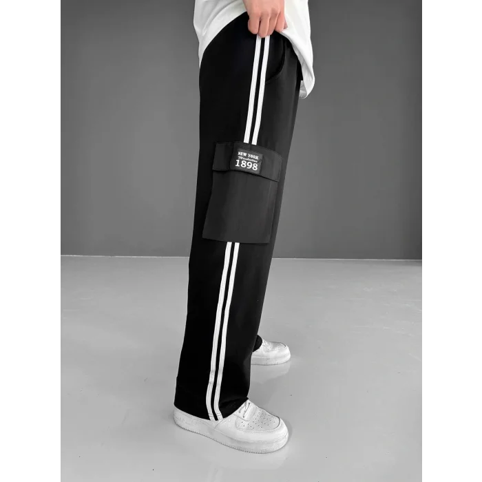 Siyah 1998 Kargo Cep Paraşüt Eşofman