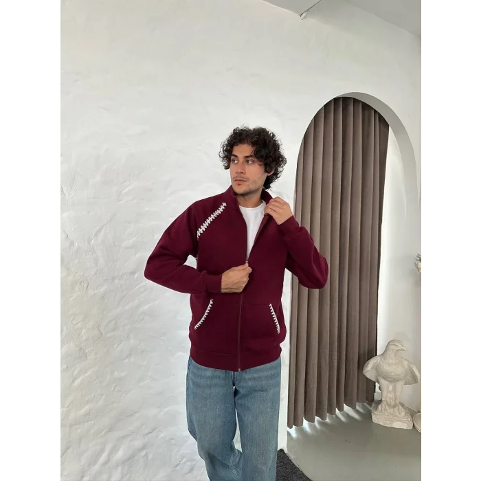 Bordo Zig Zag Nakış Unisex Oversize Sweat