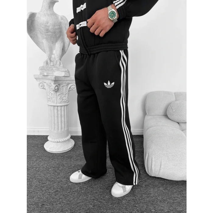 Siyah ADD Düğme Bağcıklı Oversize Eşofman Takımı