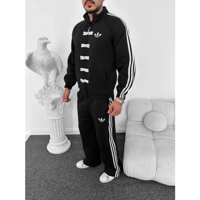 Siyah ADD Düğme Bağcıklı Oversize Eşofman Takımı