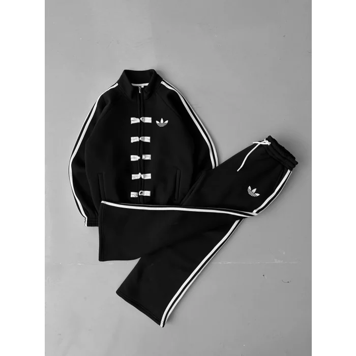 Siyah ADD Düğme Bağcıklı Oversize Eşofman Takımı