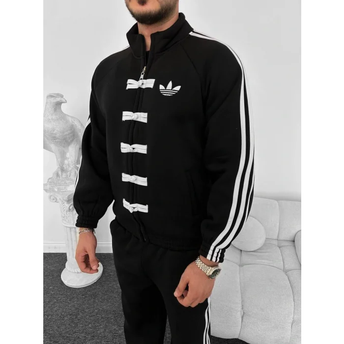 Siyah ADD Düğme Bağcıklı Oversize Eşofman Takımı