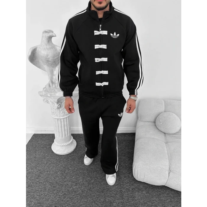 Siyah ADD Düğme Bağcıklı Oversize Eşofman Takımı