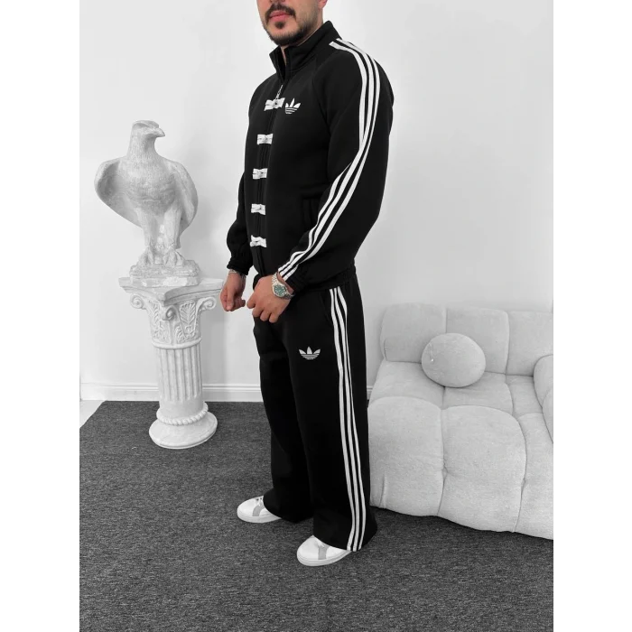 Siyah ADD Düğme Bağcıklı Oversize Eşofman Takımı