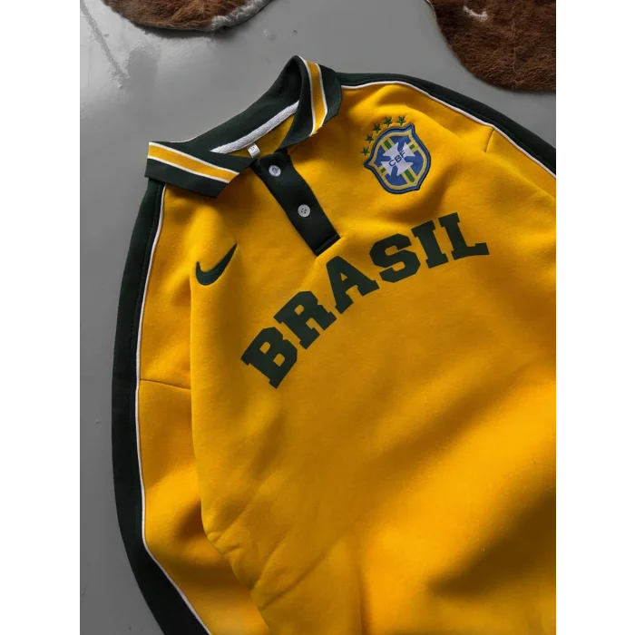 Sarı Brasil Polo Yaka Unisex Oversize Sweat