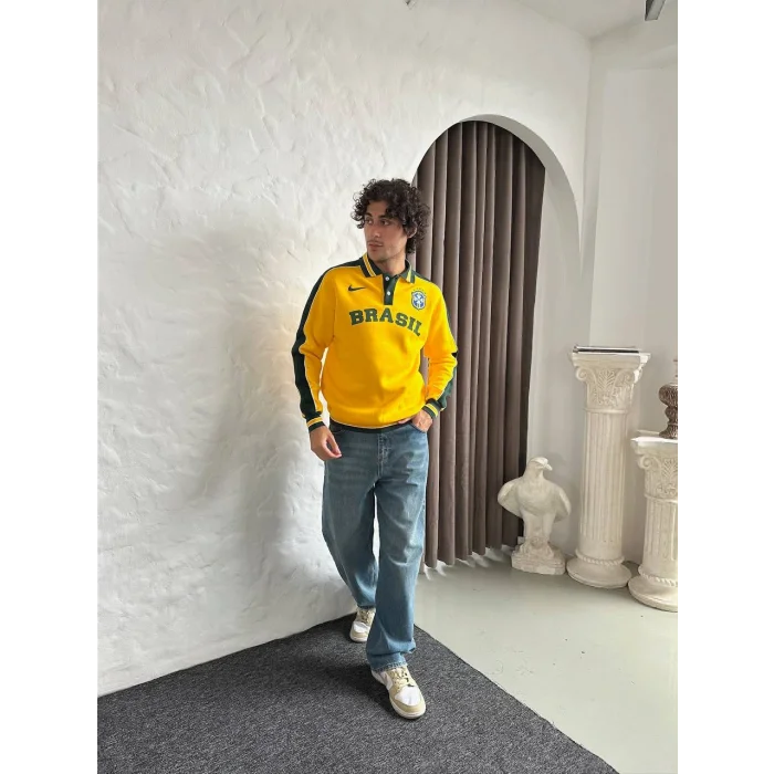 Sarı Brasil Polo Yaka Unisex Oversize Sweat