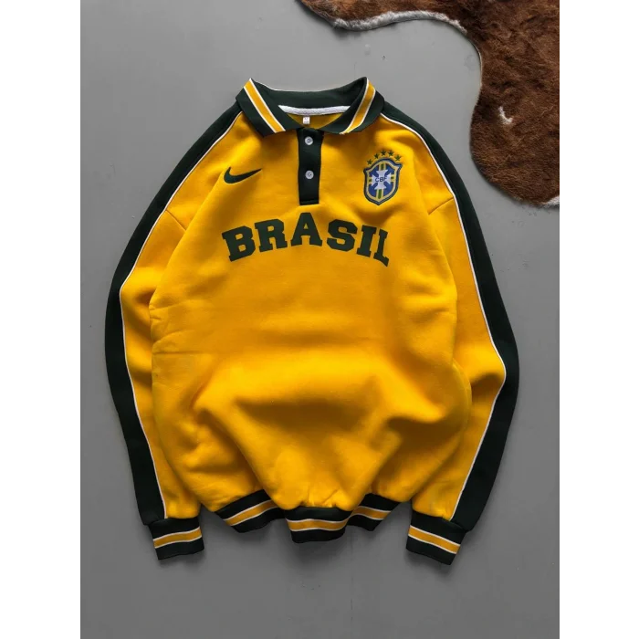 Sarı Brasil Polo Yaka Unisex Oversize Sweat