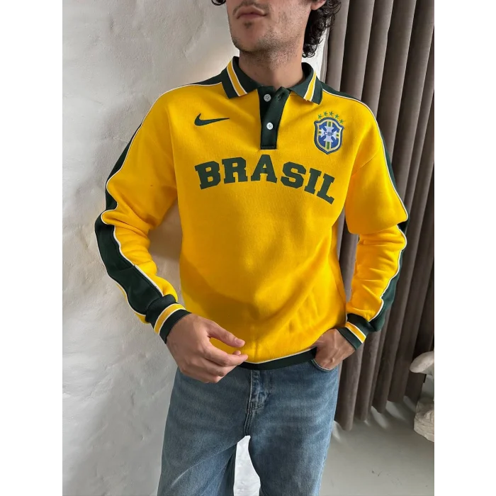 Sarı Brasil Polo Yaka Unisex Oversize Sweat