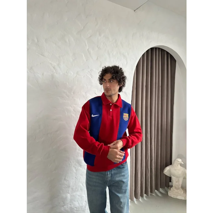 Kırmızı FCB Polo Yaka Unisex Oversize Sweat