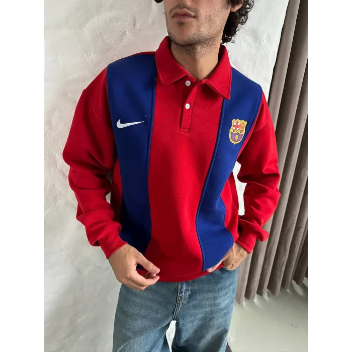 Kırmızı FCB Polo Yaka Unisex Oversize Sweat