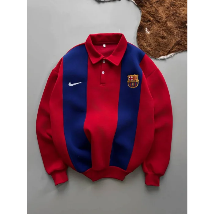Kırmızı FCB Polo Yaka Unisex Oversize Sweat