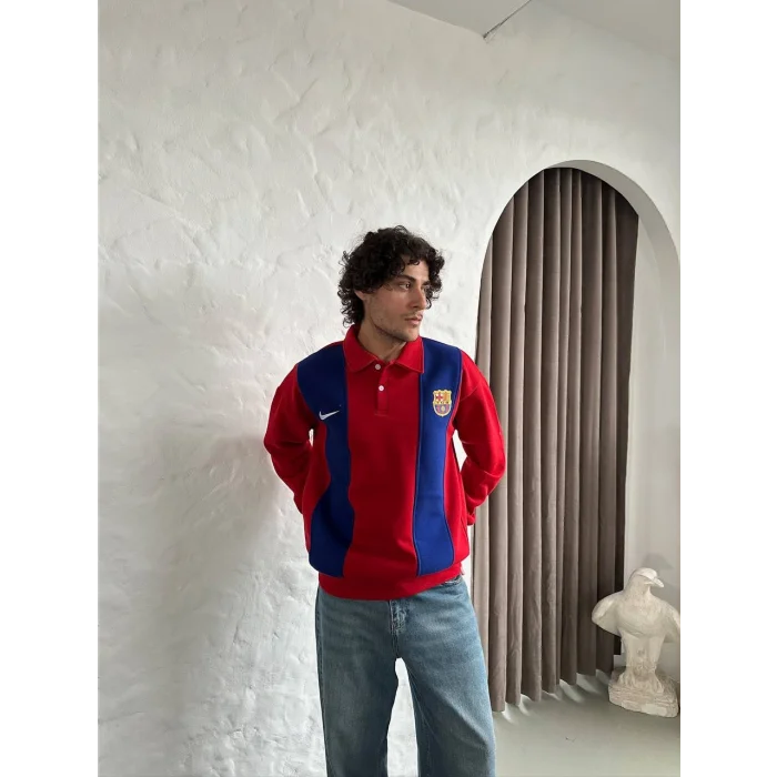 Kırmızı FCB Polo Yaka Unisex Oversize Sweat