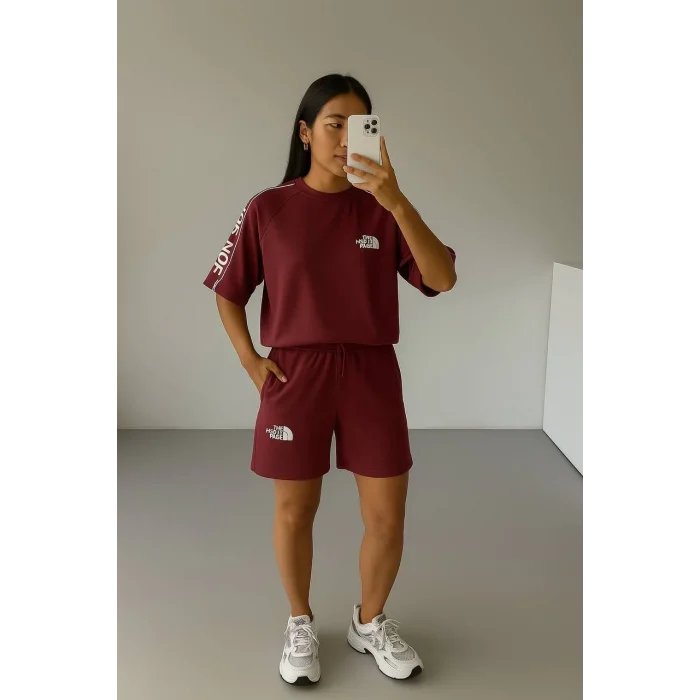 Bordo NF Oversize Unisex Şortlu Takım