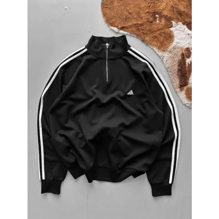 Siyah ADD Üç Şerit Fermuar Yaka Unisex Oversize Sweat