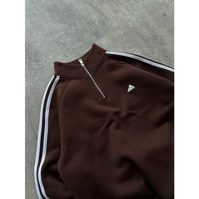 Kahve ADD Fermuar Yaka Unisex Oversize Sweat