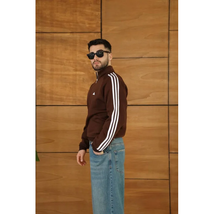 Kahve ADD Fermuar Yaka Unisex Oversize Sweat