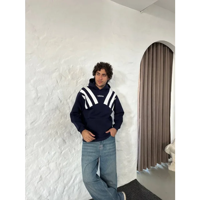 Lacivert ADD Omuz Şeritli Kapşonlu Unisex Oversize Sweat