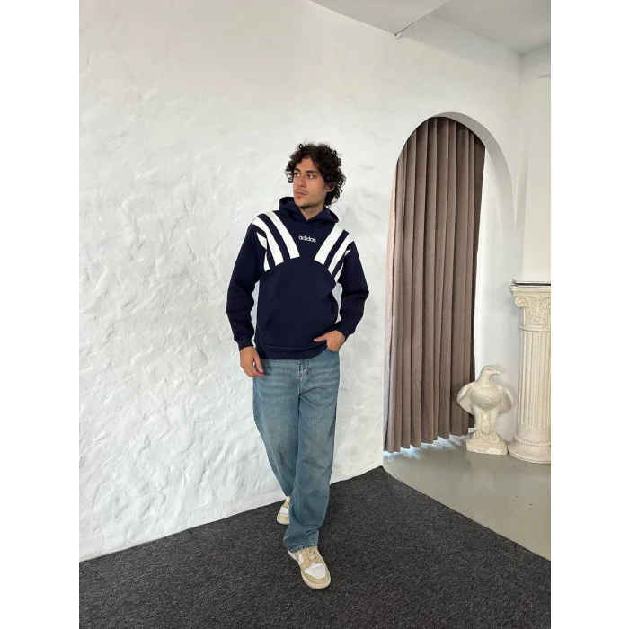 Lacivert ADD Omuz Şeritli Kapşonlu Unisex Oversize Sweat