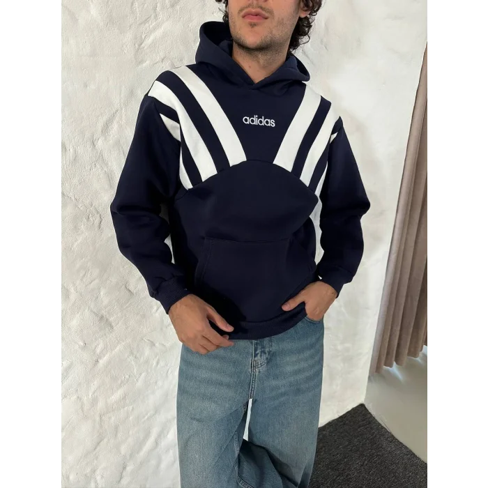 Lacivert ADD Omuz Şeritli Kapşonlu Unisex Oversize Sweat