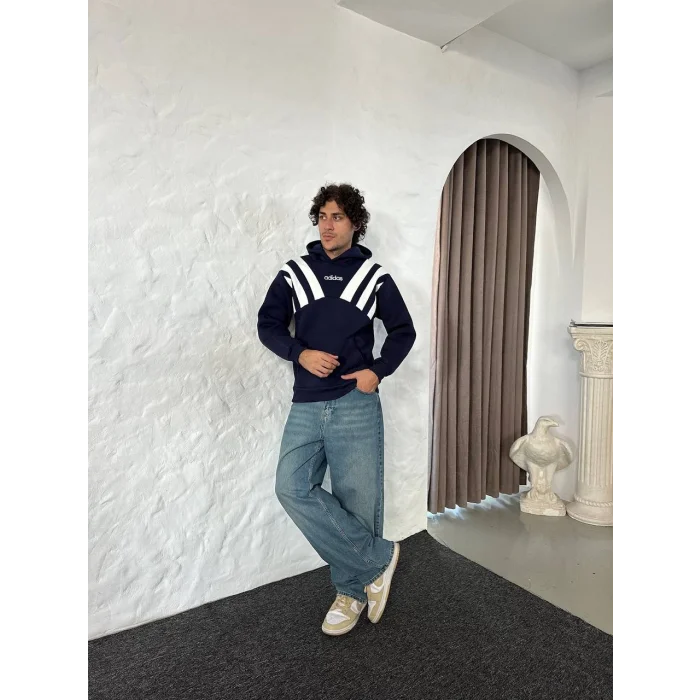 Lacivert ADD Omuz Şeritli Kapşonlu Unisex Oversize Sweat