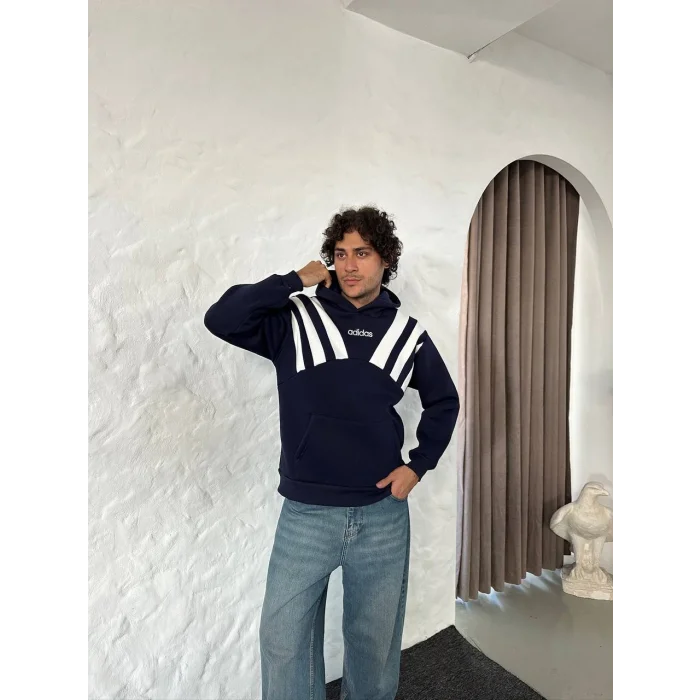 Lacivert ADD Omuz Şeritli Kapşonlu Unisex Oversize Sweat