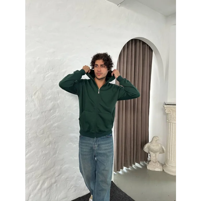 Yeşil Basic Kapşonlu Unisex Oversize Sweat