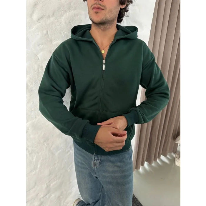 Yeşil Basic Kapşonlu Unisex Oversize Sweat
