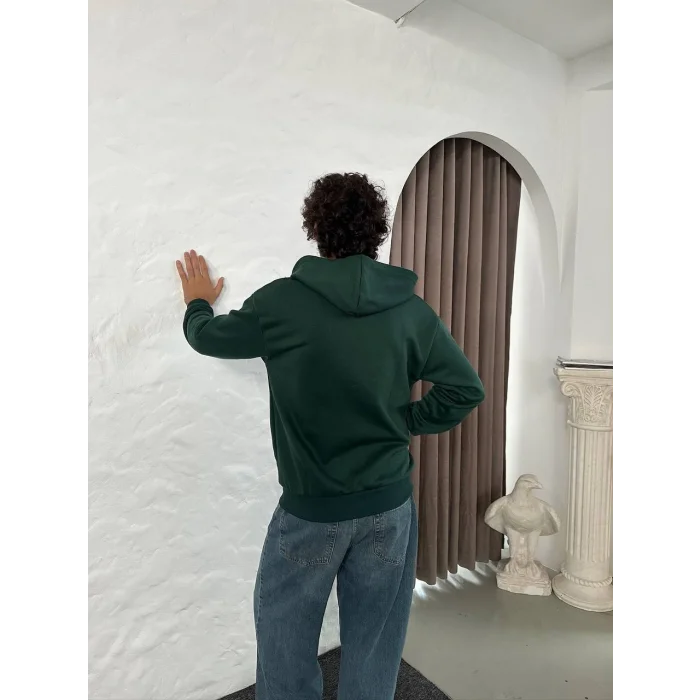 Yeşil Basic Kapşonlu Unisex Oversize Sweat