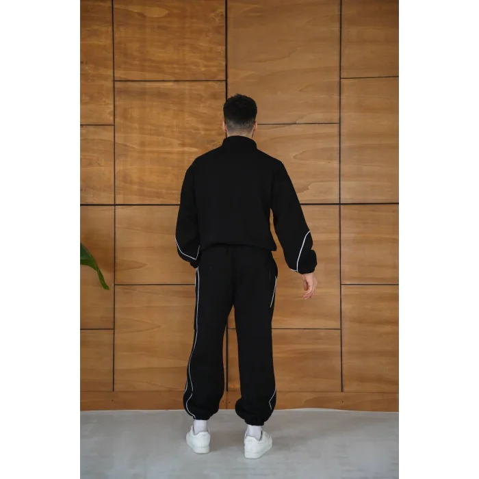 Siyah Basic Biyeli Oversize Eşofman Takımı