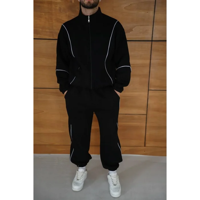 Siyah Basic Biyeli Oversize Eşofman Takımı