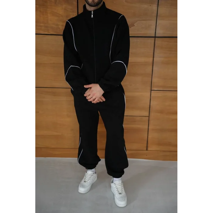 Siyah Basic Biyeli Oversize Eşofman Takımı